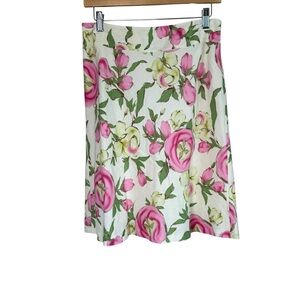 Ann Taylor LOFT Floral Linen Skirt Size 6 Lined Yellow Pink Green Cottagecore